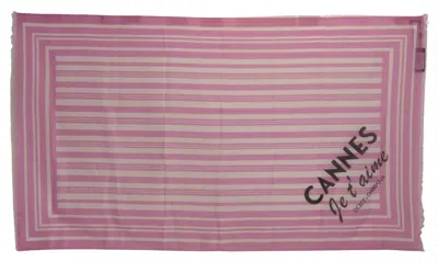 Pre-owned Dolce & Gabbana Pink White Striped Cotton Wrap Shawl Women's Scarf ()