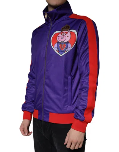 Pre-owned Dolce & Gabbana Purple Year Of The Pig Full Zip Bomber Men's Jacket ()