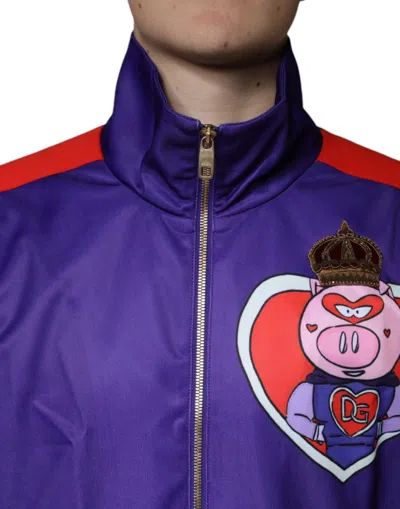 Pre-owned Dolce & Gabbana Purple Year Of The Pig Full Zip Bomber Men's Jacket ()