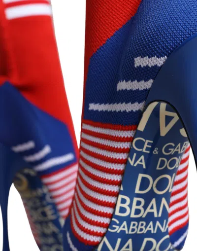 Dolce & Gabbana Red Blue Stretch Sock Style Ankle Boots Logo Women's Shoes In Multi