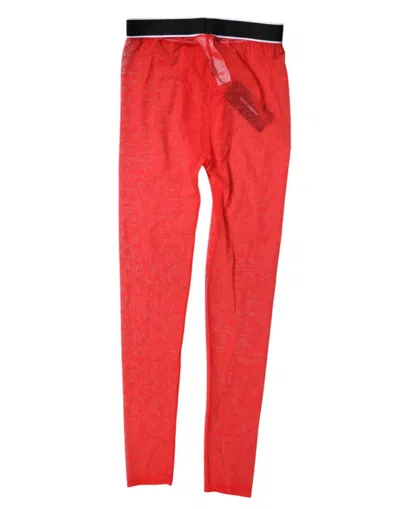 Dolce & Gabbana Red Logo Lace Lingerie Tight Pants Women's Underwear In Red
