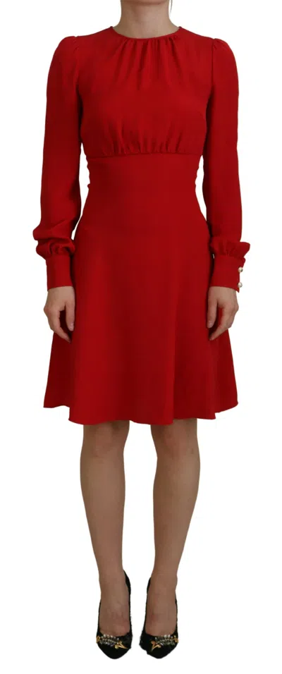 Pre-owned Dolce & Gabbana Red Silk Sheath A-line Knee Length Women's Dress ()