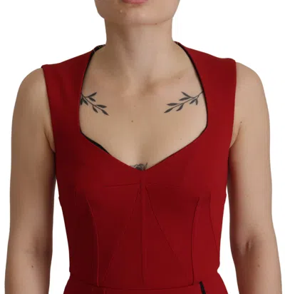 Dolce & Gabbana Red Sweetheart Neck Bodycon Midi Women's Dress In Red
