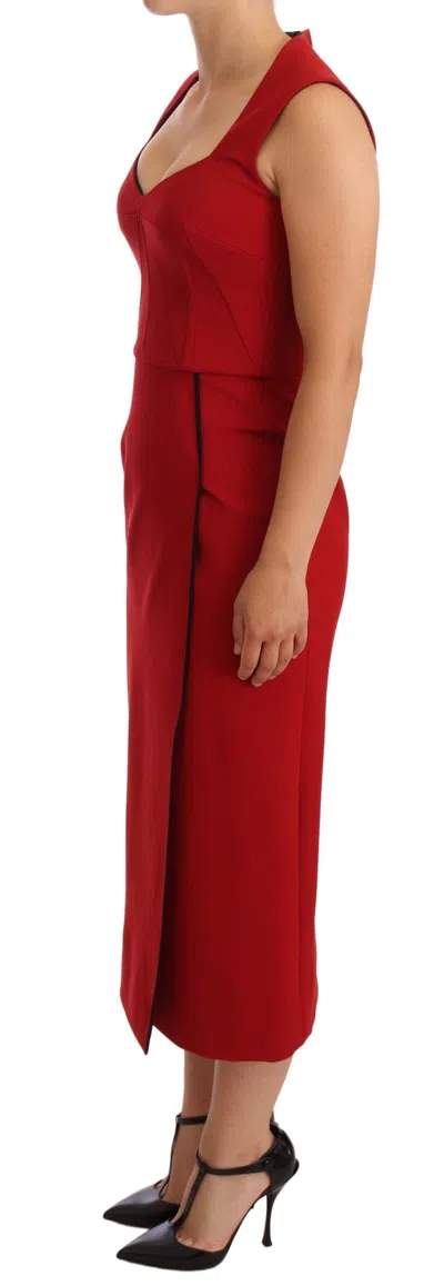 Dolce & Gabbana Red Sweetheart Sleeveless Midi Stretch Dress In Red