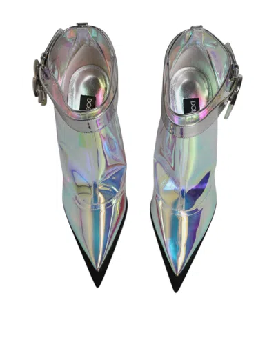 Pre-owned Dolce & Gabbana Shoes Silver Iridescent Pointed Short Women's Boots ()