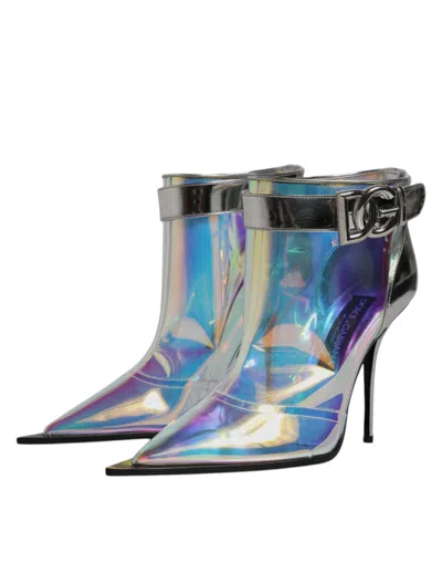 Pre-owned Dolce & Gabbana Shoes Silver Iridescent Pointed Short Women's Boots ()