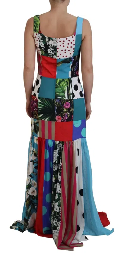 Pre-owned Dolce & Gabbana Silk Multicolor Patchwork Sheath Maxi Women's Dress ()