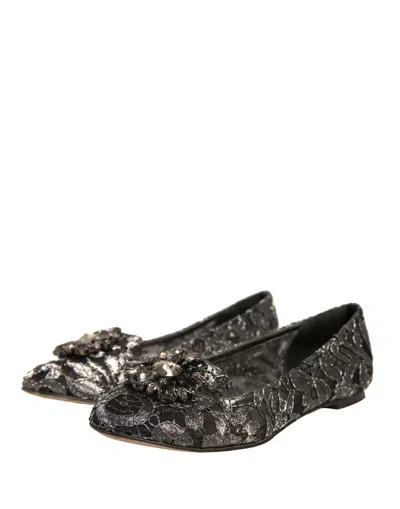 Pre-owned Dolce & Gabbana Silver Crystal Loafer Lace Ballet Flats Women's Shoes ()