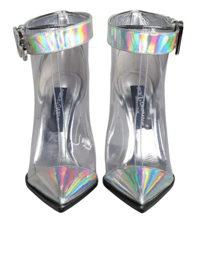 Dolce & Gabbana Silver Iridescent Pvc Pointed Short Boots Women's Shoes In Silver