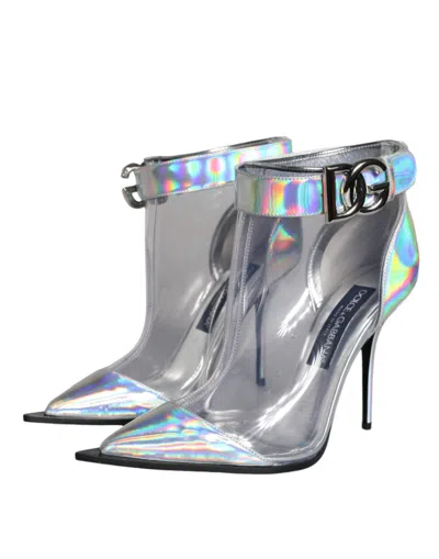 Dolce & Gabbana Silver Iridescent Pvc Pointed Short Boots Women's Shoes In Silver