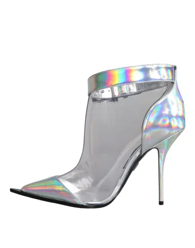 Dolce & Gabbana Silver Iridescent Pvc Pointed Short Boots Women's Shoes In Silver
