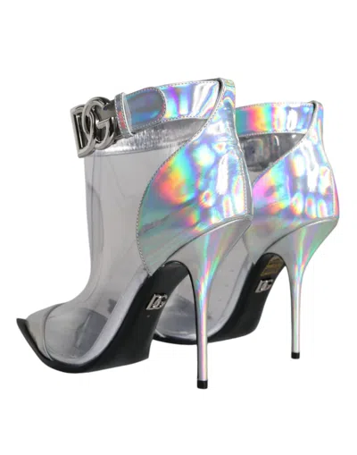 Dolce & Gabbana Silver Iridescent Pvc Pointed Short Boots Women's Shoes In Silver