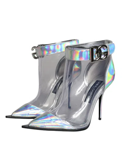 Dolce & Gabbana Silver Iridescent Pvc Pointed Short Boots Women's Shoes In Silver