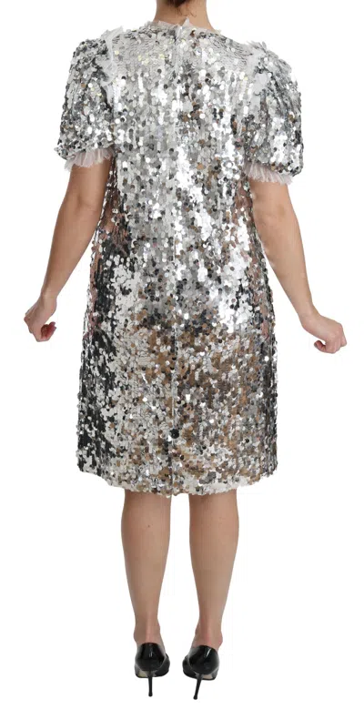 Dolce & Gabbana Silver Sequined Crystal Shift Gown Dress In Multi