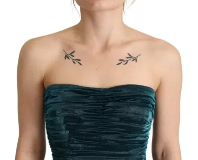 Pre-owned Dolce & Gabbana Turquoise Bustier Bodice Draped Midi Women's Dress. () In Blue