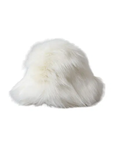 Dolce & Gabbana White Acrylic Fur Womens Bucket Hat In White