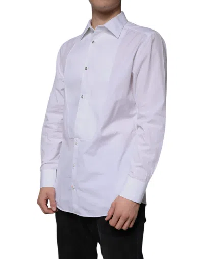 Pre-owned Dolce & Gabbana White Bib Cotton Poplin Gold Men Formal Men's Shirt ()