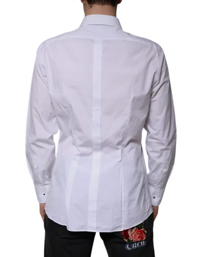 Pre-owned Dolce & Gabbana White Bib Cotton Poplin Gold Men Formal Men's Shirt ()