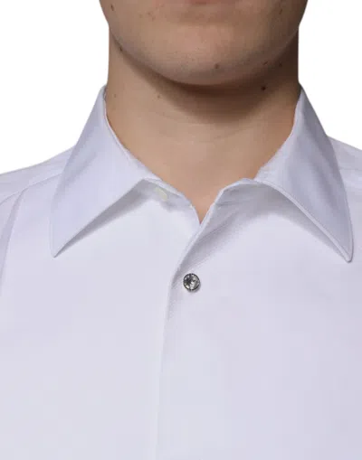 Pre-owned Dolce & Gabbana White Bib Cotton Poplin Gold Men Formal Men's Shirt ()