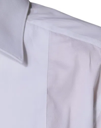 Pre-owned Dolce & Gabbana White Bib Cotton Poplin Gold Formal Men's Shirt ()
