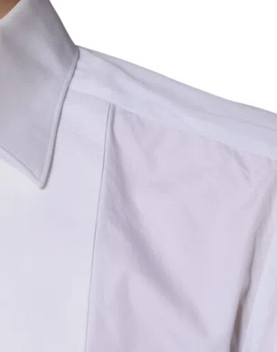 Pre-owned Dolce & Gabbana White Bib Cotton Poplin Gold Men Formal Men's Shirt ()