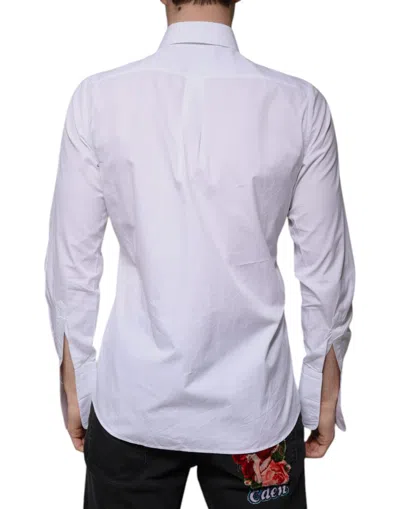Pre-owned Dolce & Gabbana White Bib Cotton Poplin Gold Men Formal Men's Shirt ()