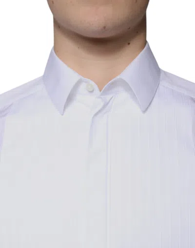 Pre-owned Dolce & Gabbana White Bib Cotton Poplin Gold Men Formal Men's Shirt ()
