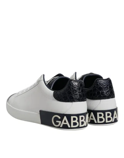 Pre-owned Dolce & Gabbana White Black Leather Portofino Sneaker Men's Shoes () In Multi