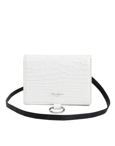 Pre-owned Dolce & Gabbana White Blue Leather Bifold Crossbody Sling Women's Wallet () In Multi
