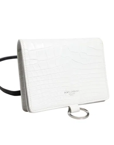 Pre-owned Dolce & Gabbana White Blue Leather Bifold Crossbody Sling Women's Wallet () In Multi