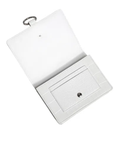 Pre-owned Dolce & Gabbana White Blue Leather Bifold Crossbody Sling Women's Wallet () In Multi