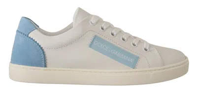 Dolce & Gabbana White Blue Leather Low Top Sneakers Women's Shoes In White