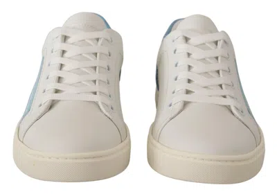 Dolce & Gabbana White Blue Leather Low Top Sneakers Women's Shoes In White