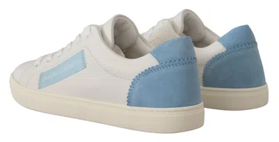 Dolce & Gabbana White Blue Leather Low Top Sneakers Women's Shoes In White