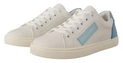 Dolce & Gabbana White Blue Leather Low Top Sneakers Women's Shoes In White