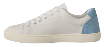 Dolce & Gabbana White Blue Leather Low Top Sneakers Women's Shoes In White