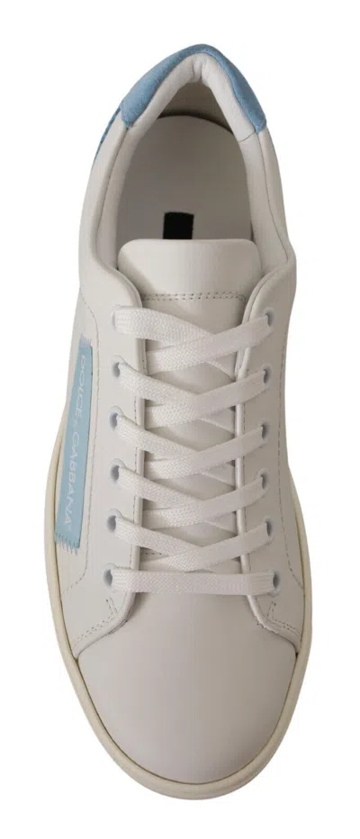 Dolce & Gabbana White Blue Leather Low Top Sneakers Women's Shoes In White