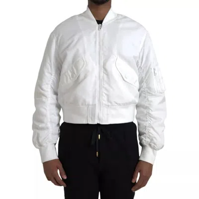 Pre-owned Dolce & Gabbana White Bomber Long Sleeves Full Zip Men's Jacket ()