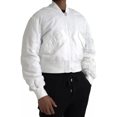 Pre-owned Dolce & Gabbana White Bomber Long Sleeves Full Zip Men's Jacket ()
