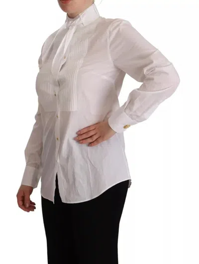 Pre-owned Dolce & Gabbana White Cotton Collared Long Sleeves Formal Shirt Women's Top ()