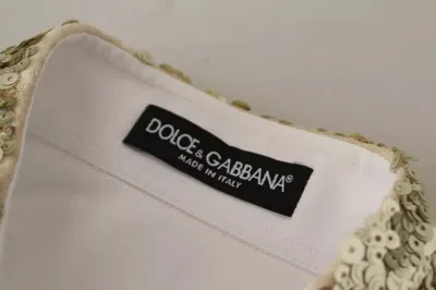 Pre-owned Dolce & Gabbana White Cotton Collared Long Sleeves Sequin Top Women's Shirt ()