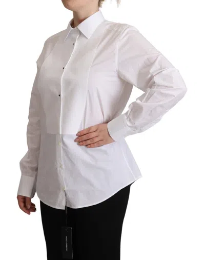 Dolce & Gabbana White Cotton Dress Collared Long Sleeves Shirt Women's Top In Neutral