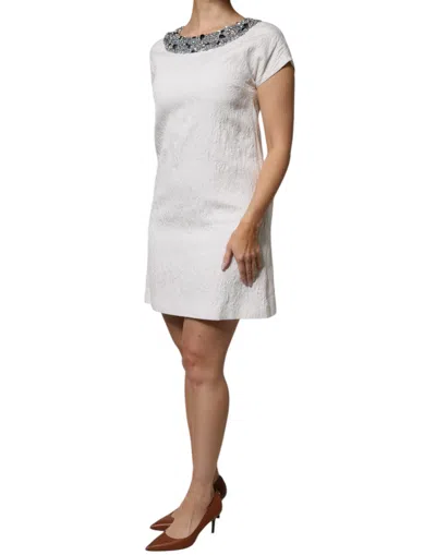 Pre-owned Dolce & Gabbana White Crystal Embellished Jacquard Brocade Mini Women's Dress ()