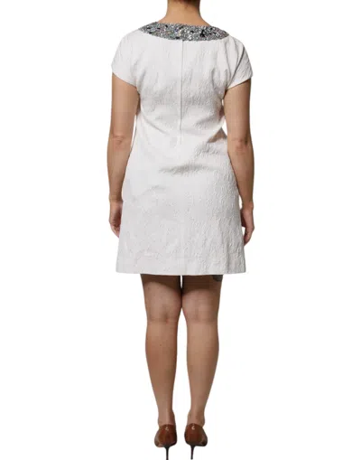 Pre-owned Dolce & Gabbana White Crystal Embellished Jacquard Brocade Mini Women's Dress ()