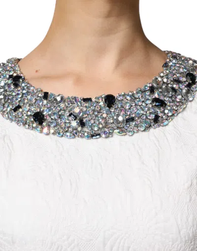 Pre-owned Dolce & Gabbana White Crystal Embellished Jacquard Brocade Mini Women's Dress ()