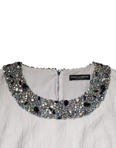 Pre-owned Dolce & Gabbana White Crystal Embellished Jacquard Brocade Mini Women's Dress ()