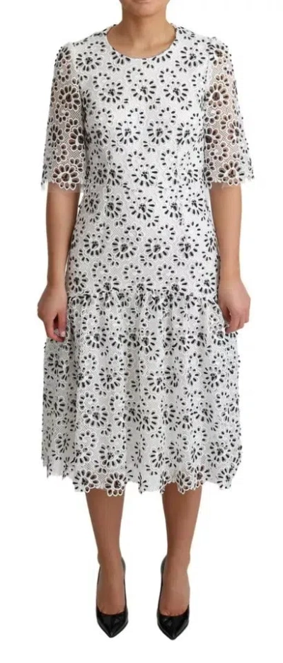 Pre-owned Dolce & Gabbana White Cutout Design Polyester A-line Midi Women's Dress ()