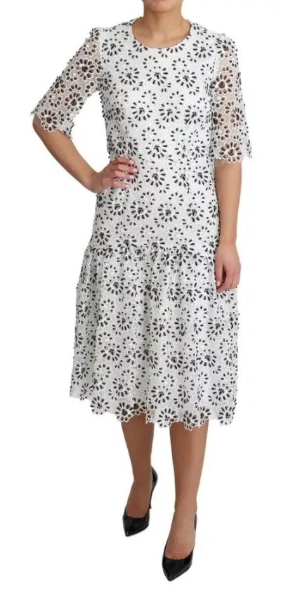 Pre-owned Dolce & Gabbana White Cutout Design Polyester A-line Midi Women's Dress ()