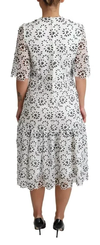 Pre-owned Dolce & Gabbana White Cutout Design Polyester A-line Midi Women's Dress ()