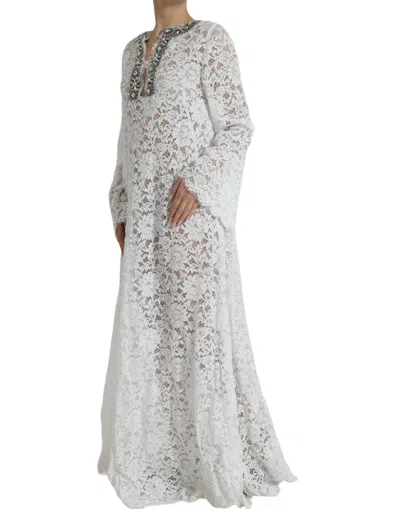 Dolce & Gabbana Elegant White Shift Dress With Crystal Embellishment